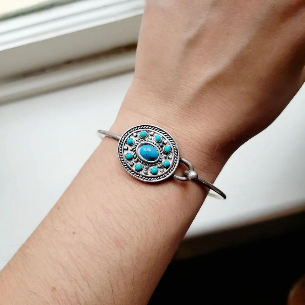Vintage Dainty Turquoise Boho Bohemian Wire Bangle Bracelet